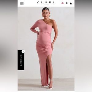 NWT Club L London Paloma Dress PINK MATERNITY ONE SLEEVE ASYMMETRIC MAXI DRESS